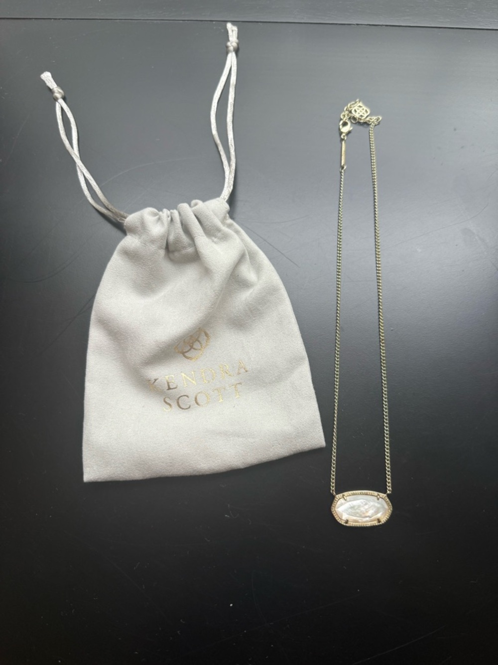Kendra Scott Gold Necklace with White Iridescent Pendant